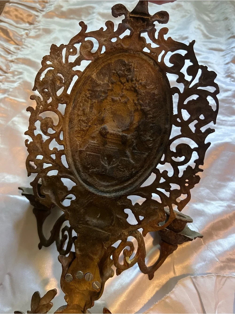 Antique Victorian Age Gold Ornate Cherub Wall Candle Sconce 2ft tall